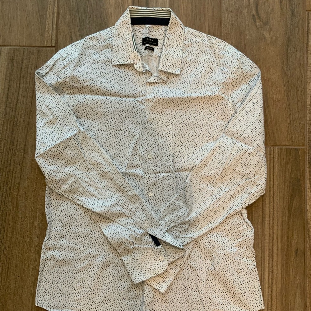 Zara Men's White and Black Patterned Shirt